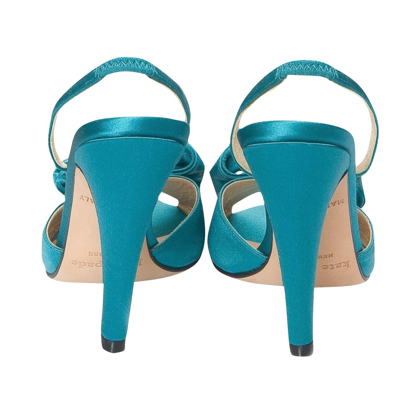 New Kate Spade Spring 2005 Collection Teal Satin Heels Taglia 6 in vendita 1