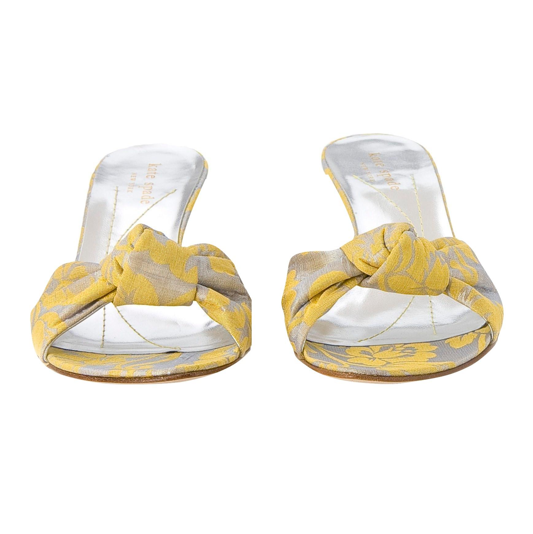 Beige New Kate Spade Spring 2005 Collection's Yellow Brocade Mules Heels Size 6 in vendita