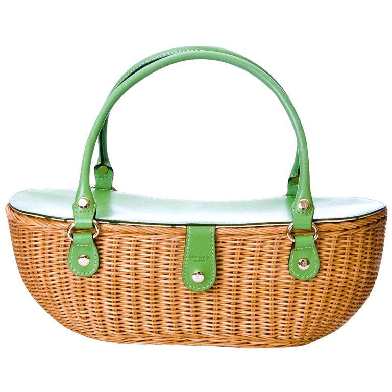 New Kate Spade Spring 2005 Large Green Wicker Basket Bag For Sale at