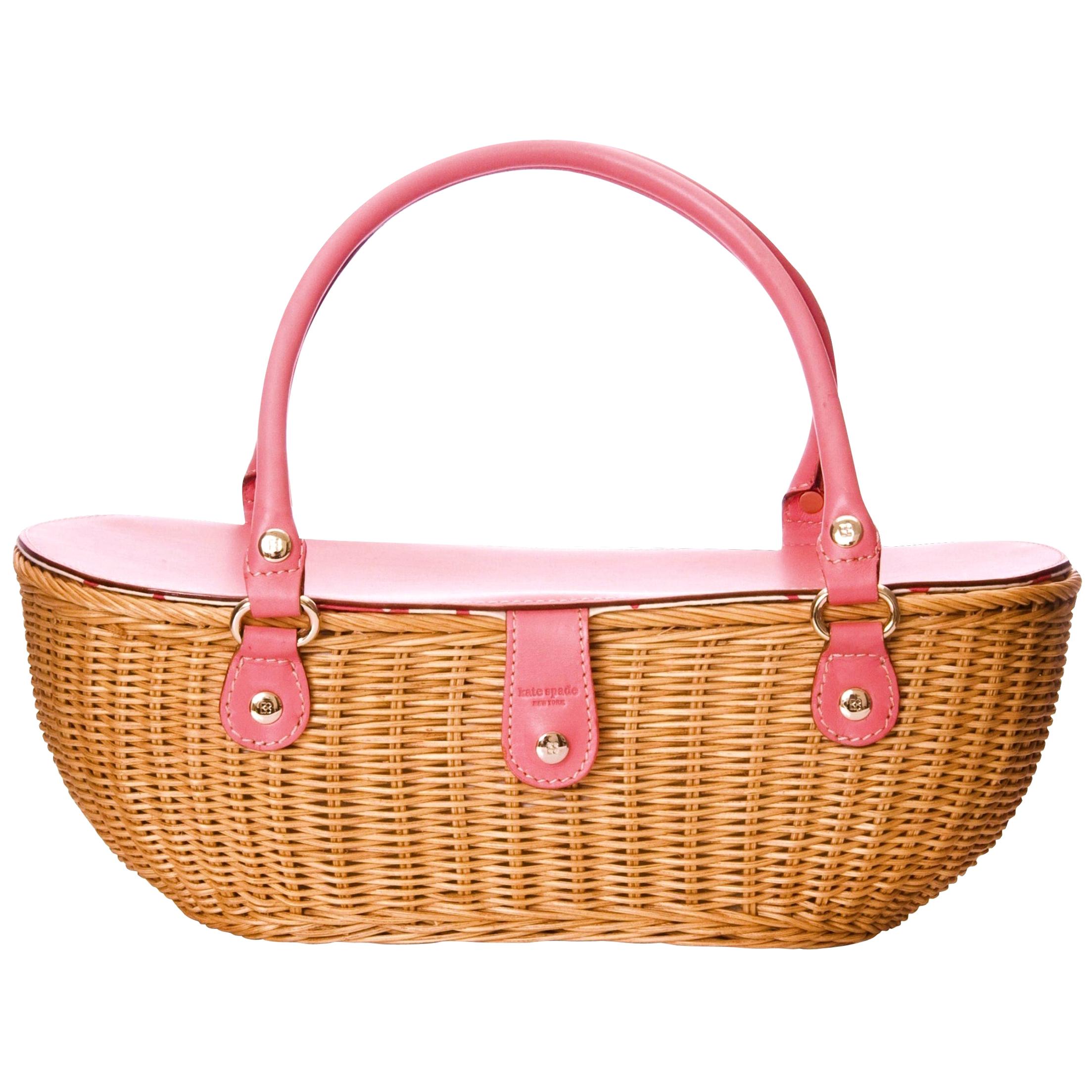 New Kate Spade Spring 2005 Large Pink Wicker Basket Bag 