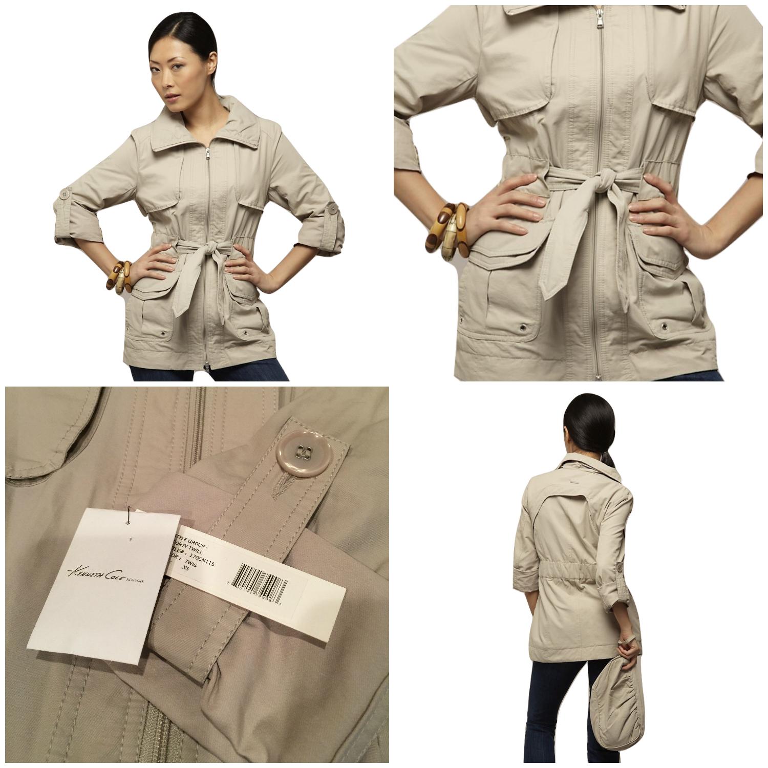 New Kenneth Cole Beige Jacket Waterproof With Travel Pouch Size: XS In New Condition In Leesburg, VA