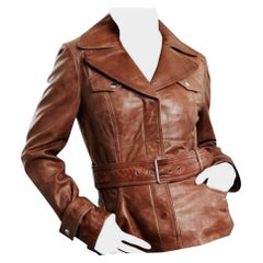 New Kenneth Cole Leather Jacket Coat in Saddle Brown Size Small