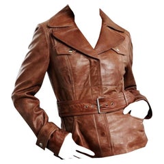 New Kenneth Cole Leather Jacket Coat in Saddle Brown Size Small