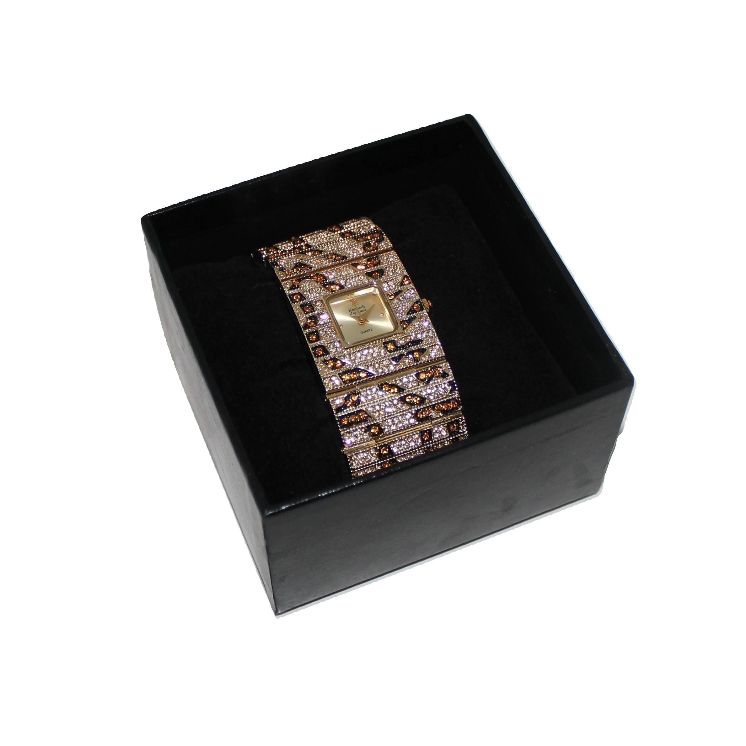 New Kenneth Jay Lane Leopard Link Swarovski Crystal Quartz Wristwatch  For Sale 8
