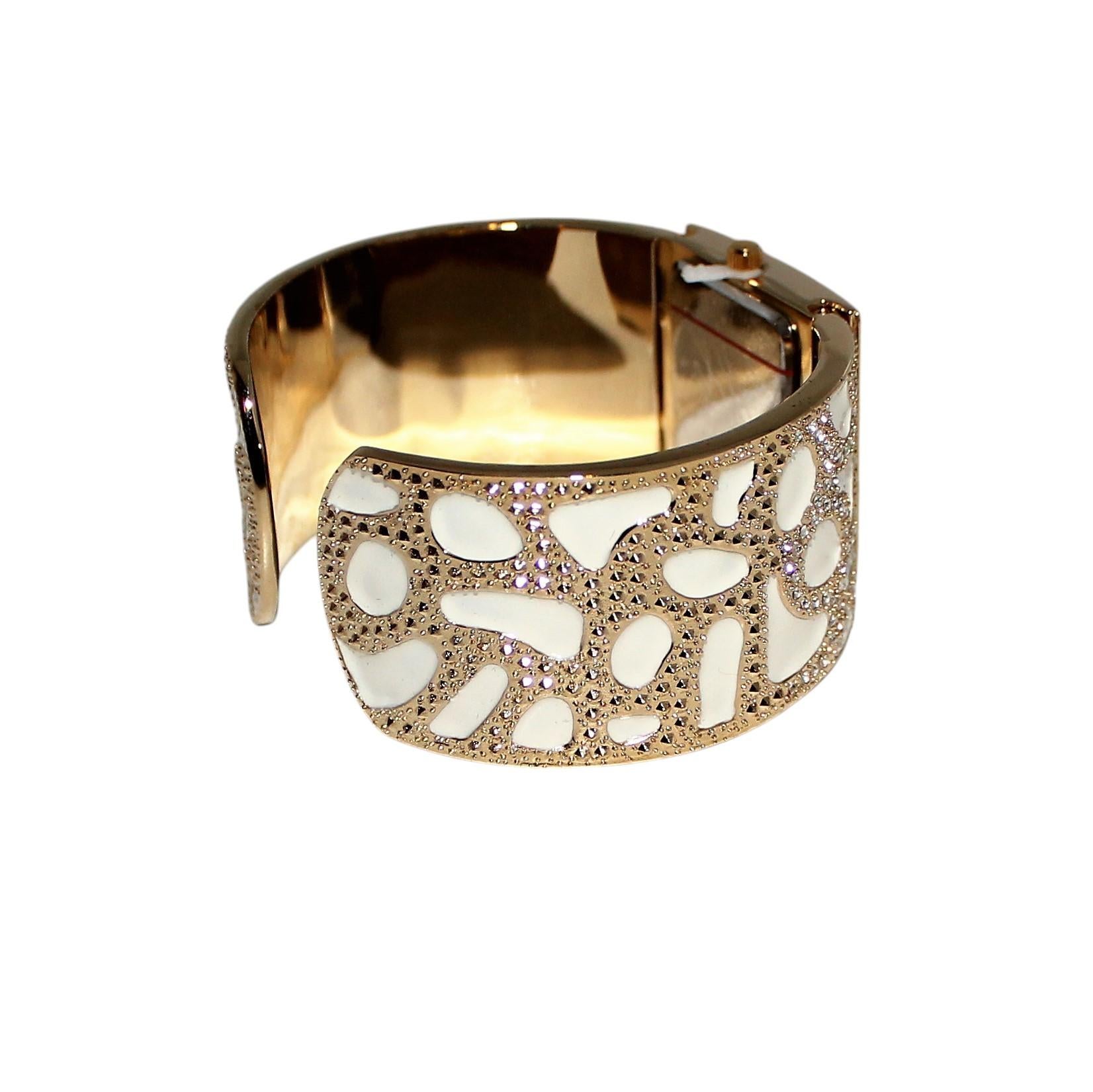 Nuovo orologio Kenneth Jay Lane con cristalli Swarovski e smalto bianco in tonalità oro 7