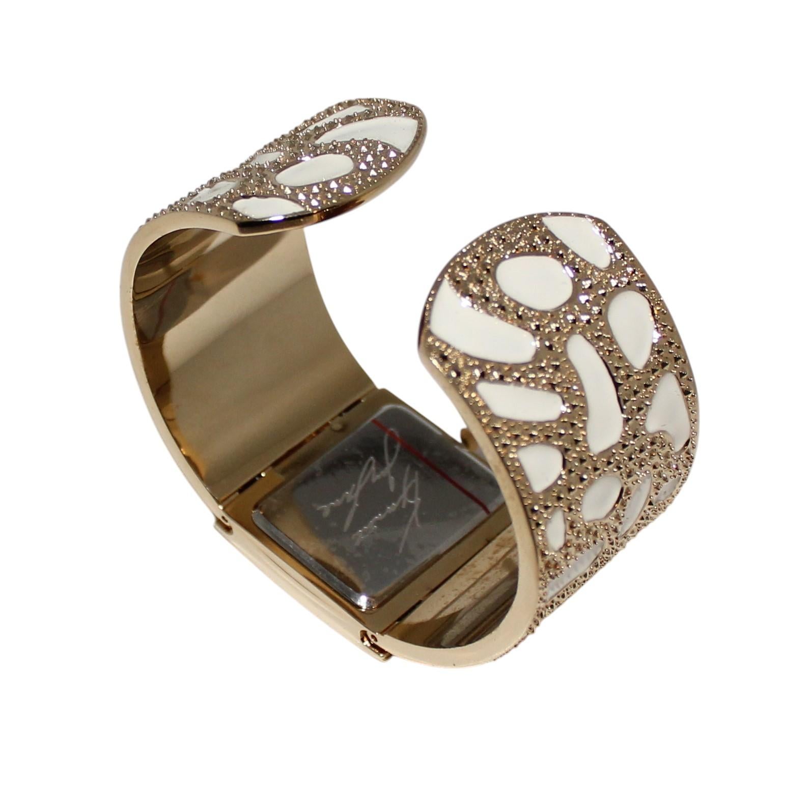 Nuovo orologio Kenneth Jay Lane con cristalli Swarovski e smalto bianco in tonalità oro 8