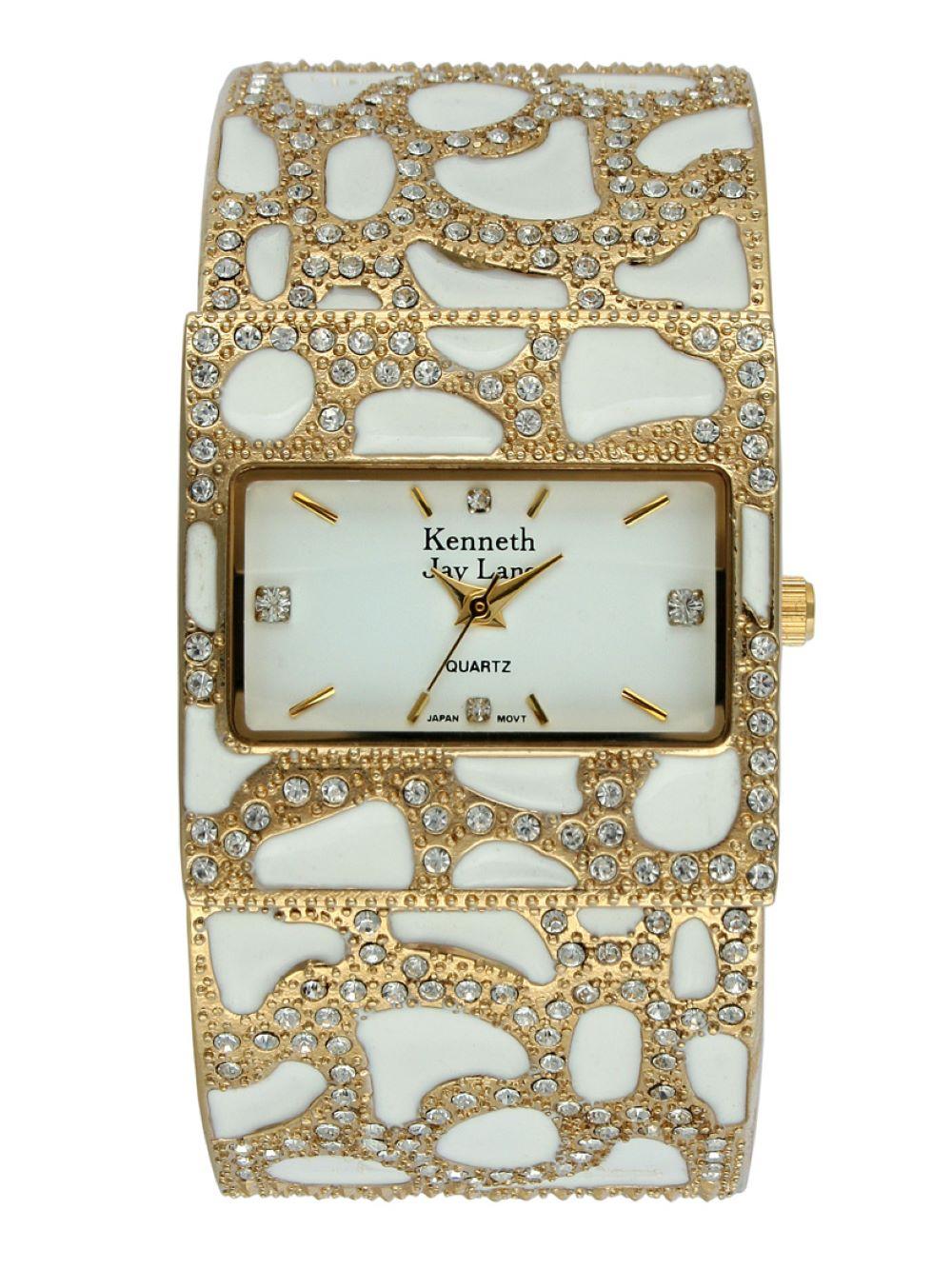 Orologio Kenneth Jay Lane
Nuovo di zecca
Orologio Swarovski con cristalli e smalto bianco e dorato
Orologio bangle con bracciale a cerniera in tonalità oro
Movimento al quarzo giapponese di qualità e precisione 
Cristallo minerale resistente