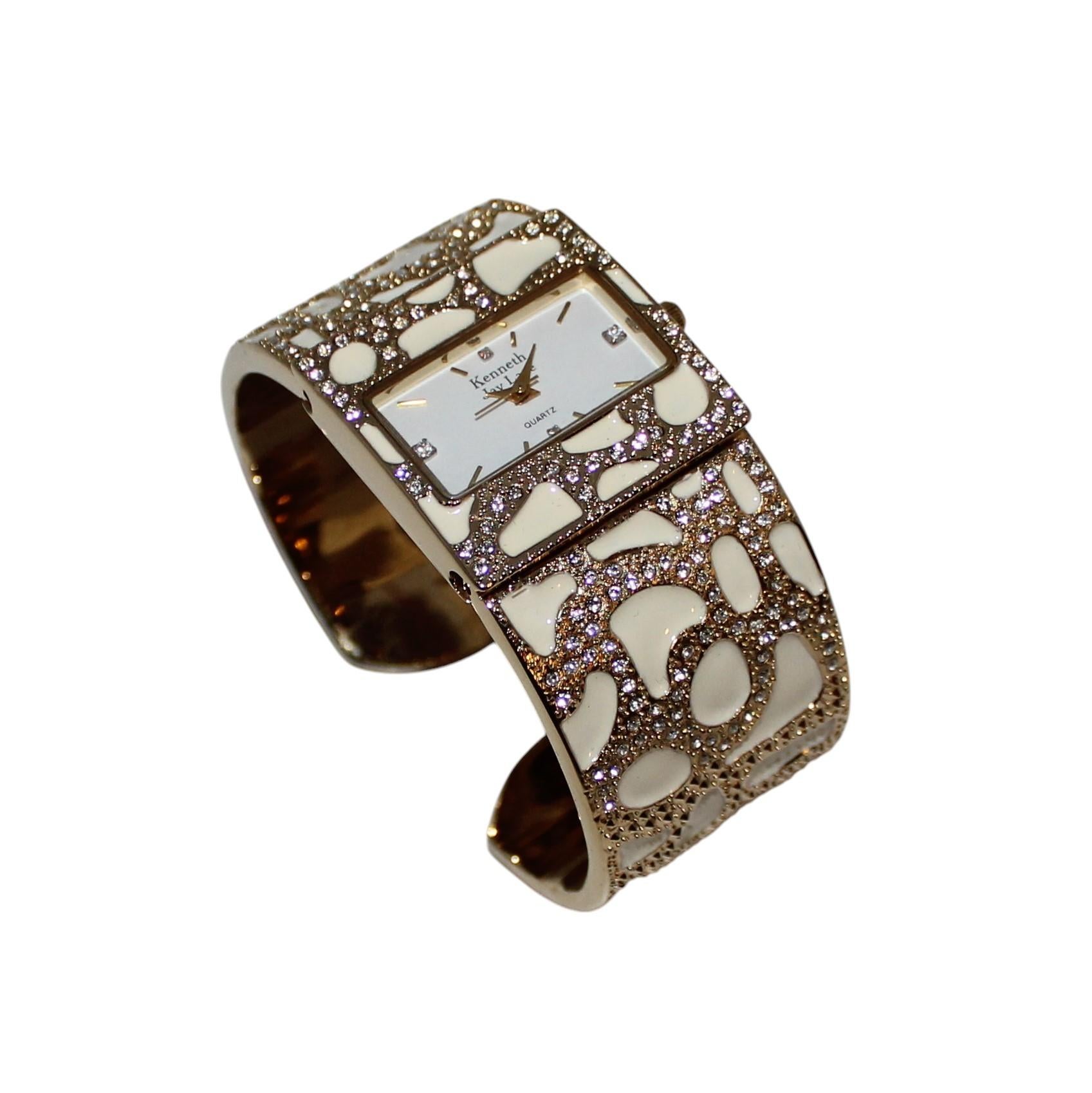 Nuovo orologio Kenneth Jay Lane con cristalli Swarovski e smalto bianco in tonalità oro 3