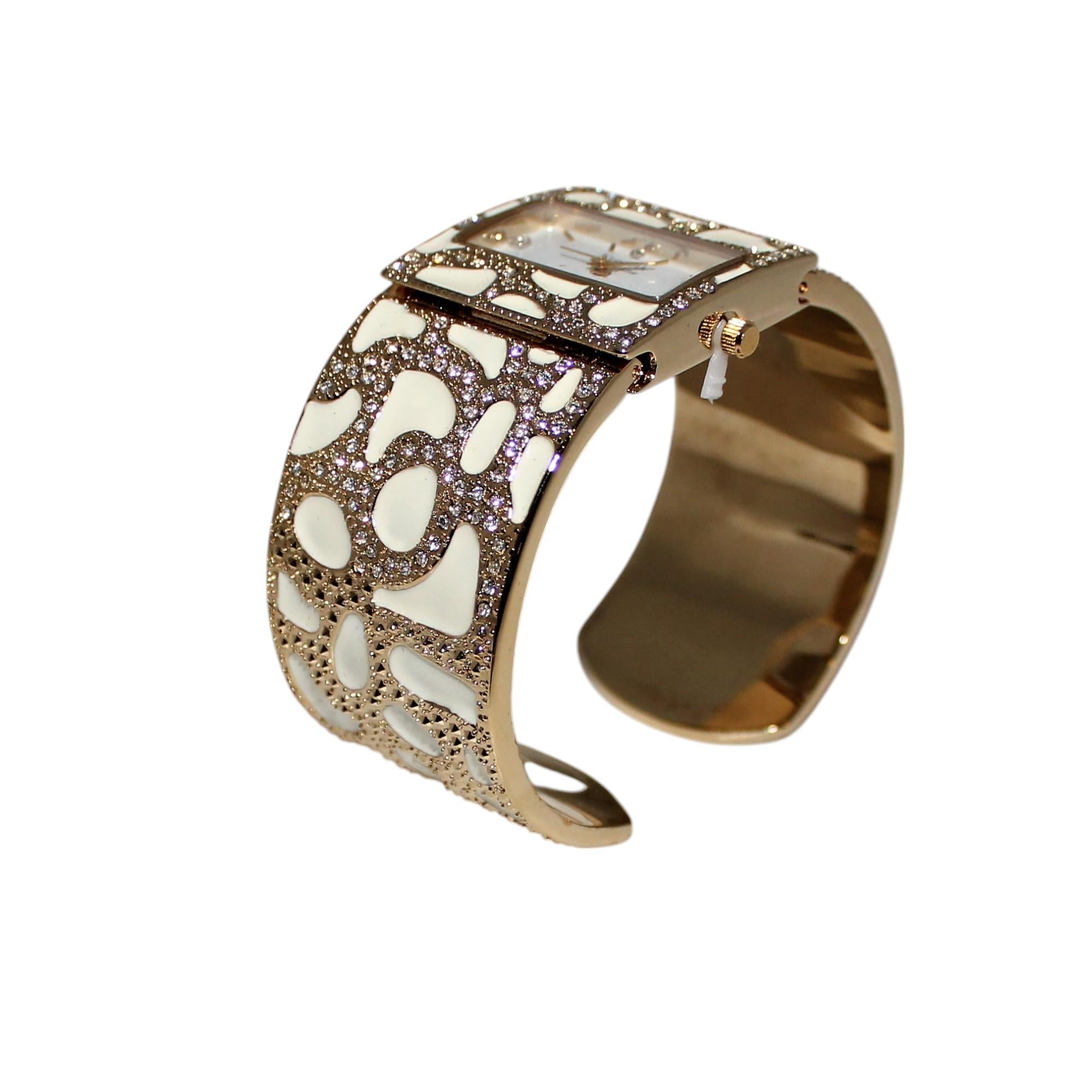 Nuovo orologio Kenneth Jay Lane con cristalli Swarovski e smalto bianco in tonalità oro 5