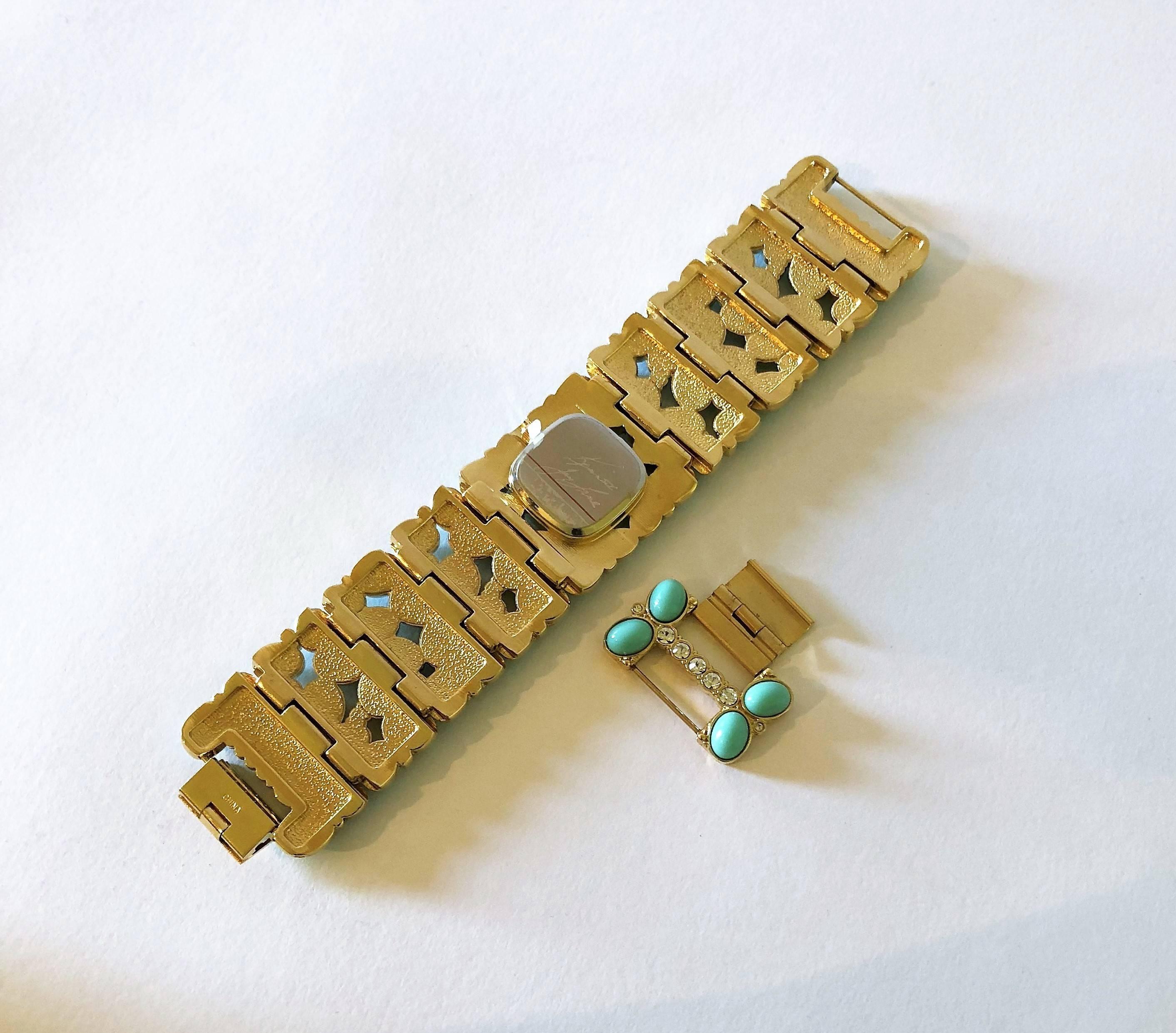 New Kenneth Jay Lane Turquoise Link Swarovski Crystal quartz Wristwatch   For Sale 5