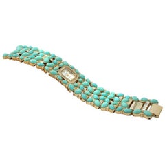 New Kenneth Jay Lane Turquoise Link Swarovski Crystal quartz Wristwatch