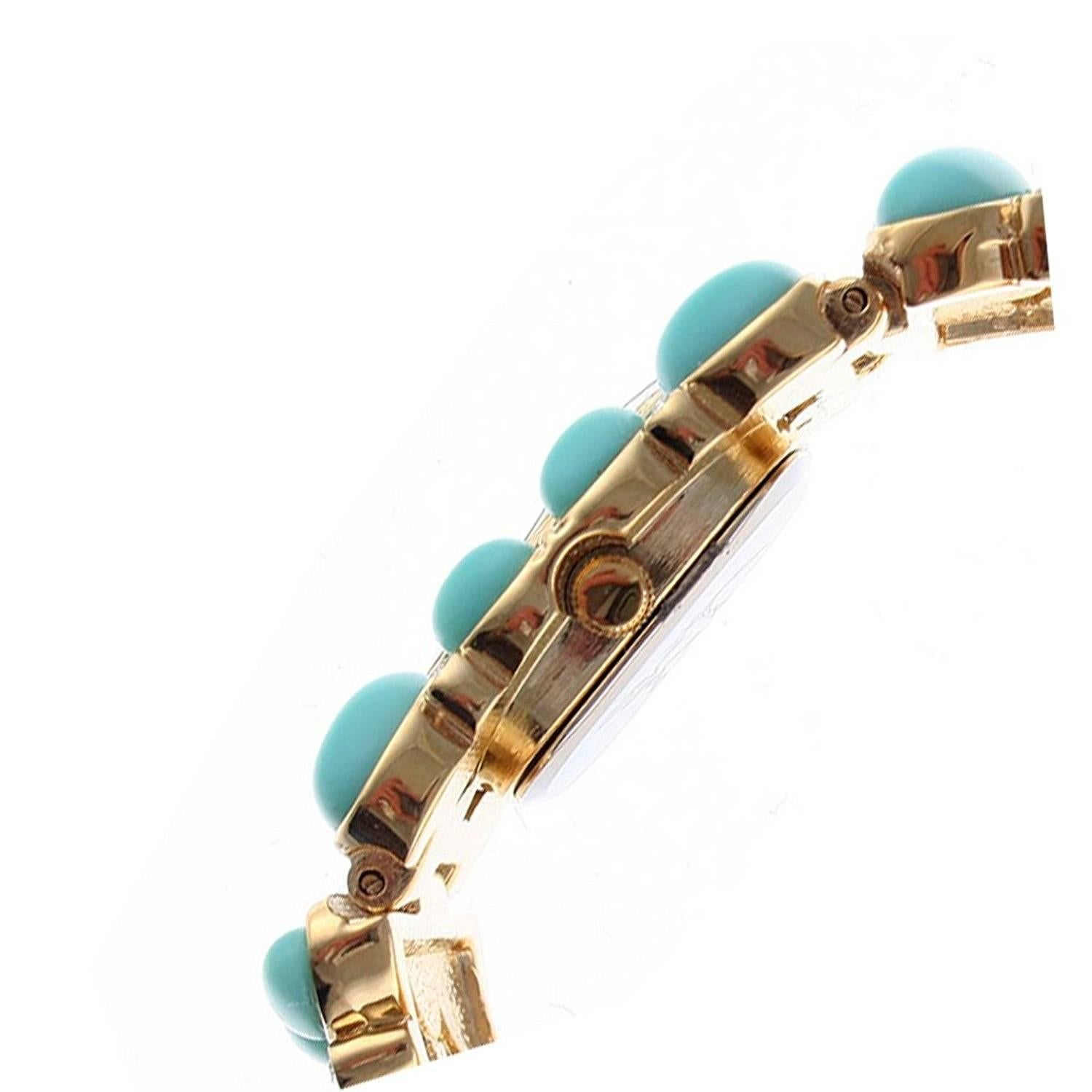 New Kenneth Jay Lane Turquoise Link Swarovski Crystal quartz Wristwatch In New Condition In Ashburn, VA
