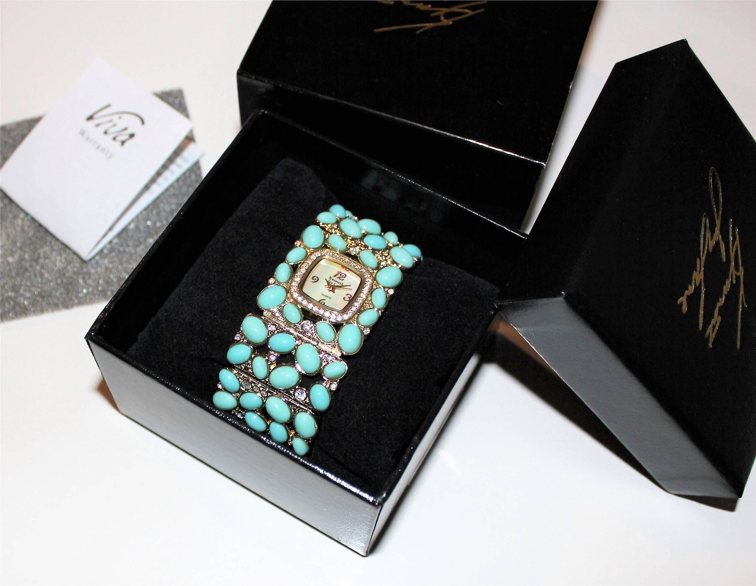 Women's New Kenneth Jay Lane Turquoise Link Swarovski Crystal quartz Wristwatch