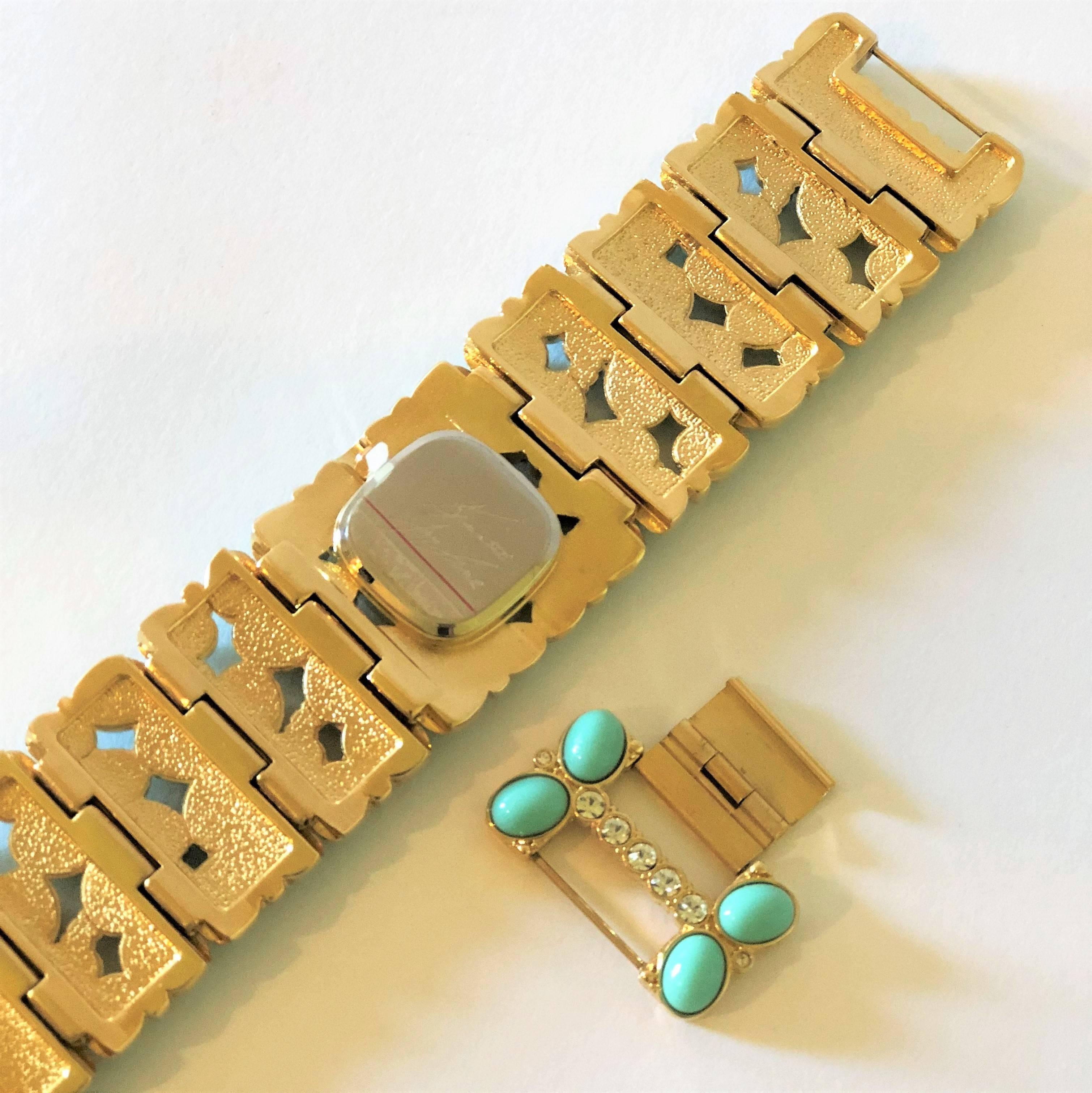 New Kenneth Jay Lane Turquoise Link Swarovski Crystal quartz Wristwatch 2