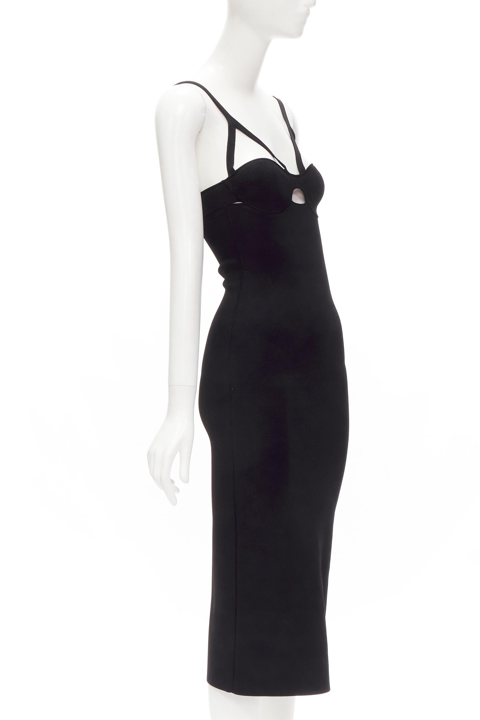 new KHAITE black cut out harness bust stretch knit bodycon midi dress XS In New Condition In Hong Kong, NT
