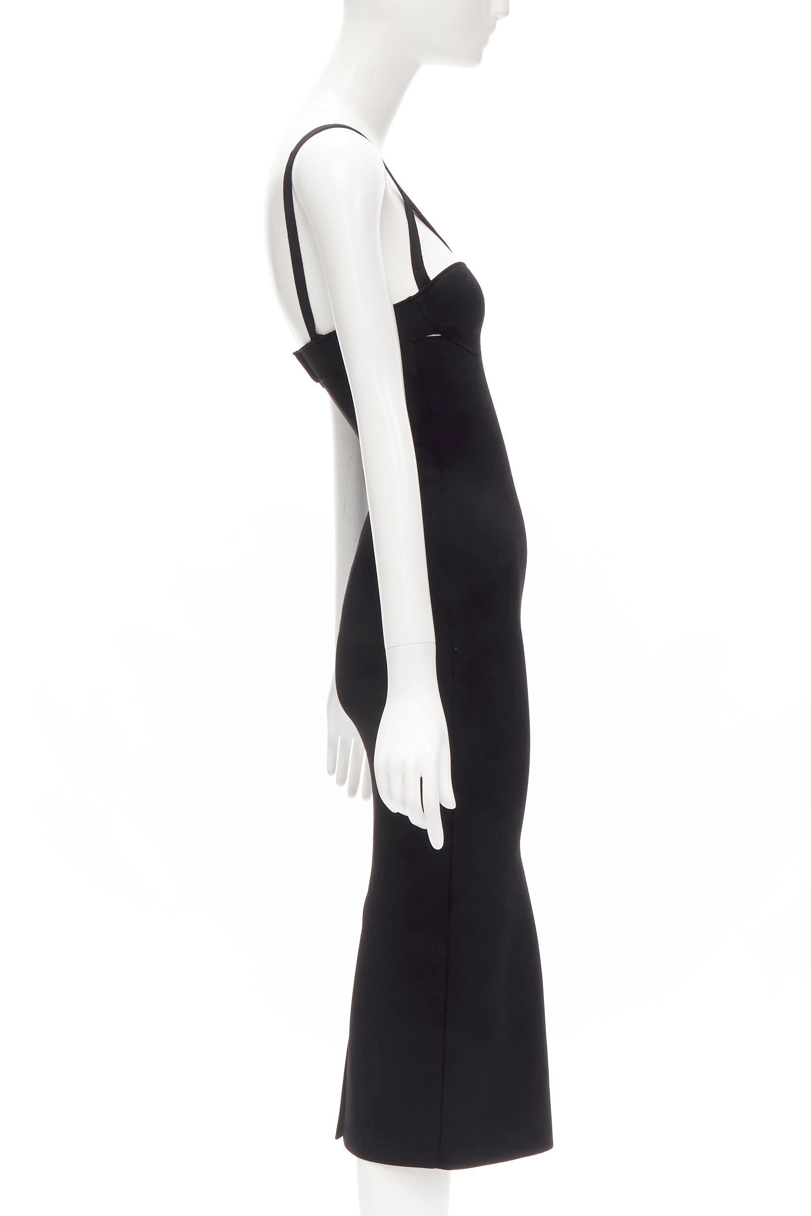 Women's new KHAITE black cut out harness bust stretch knit bodycon midi dress XS