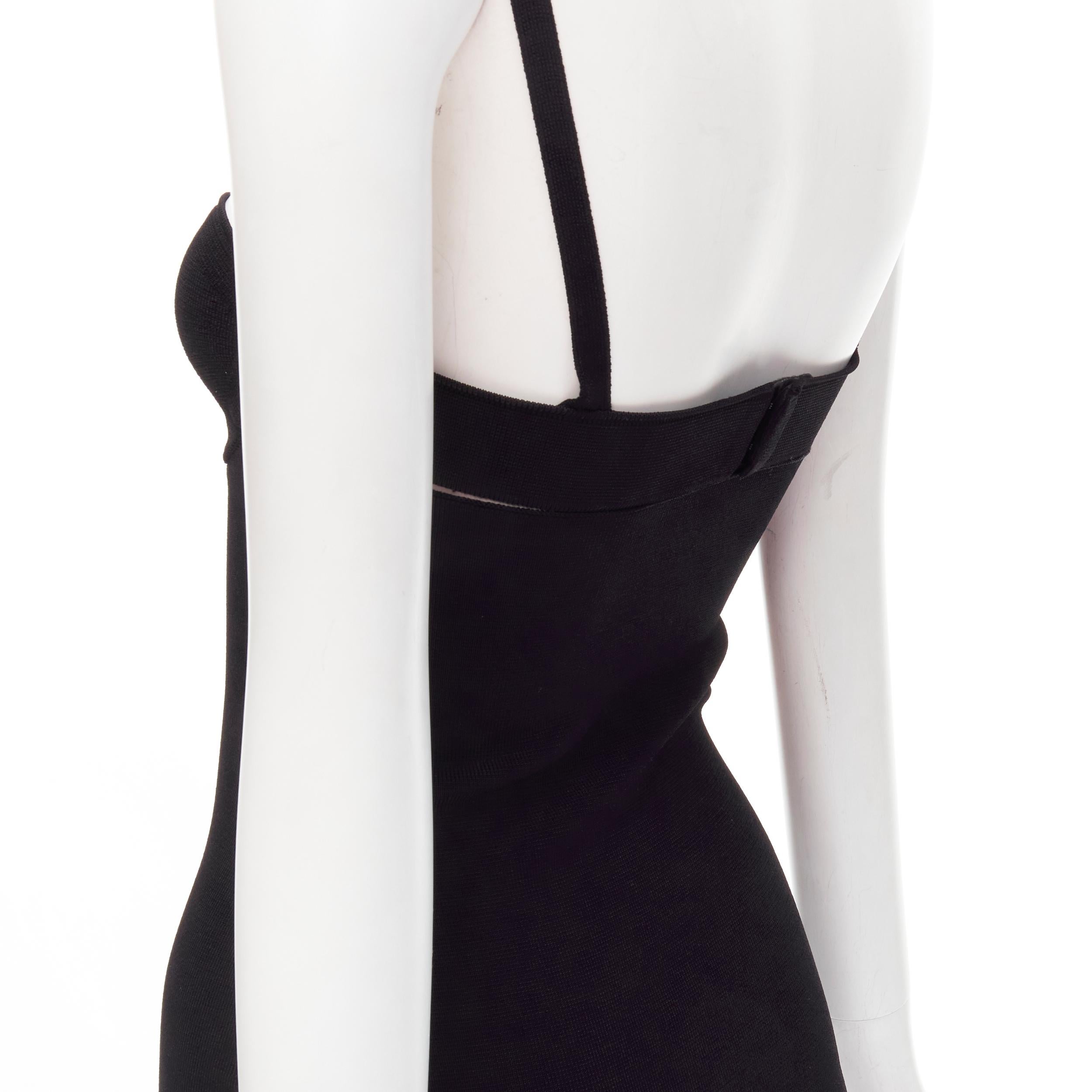 new KHAITE black cut out harness bust stretch knit bodycon midi dress XS 3