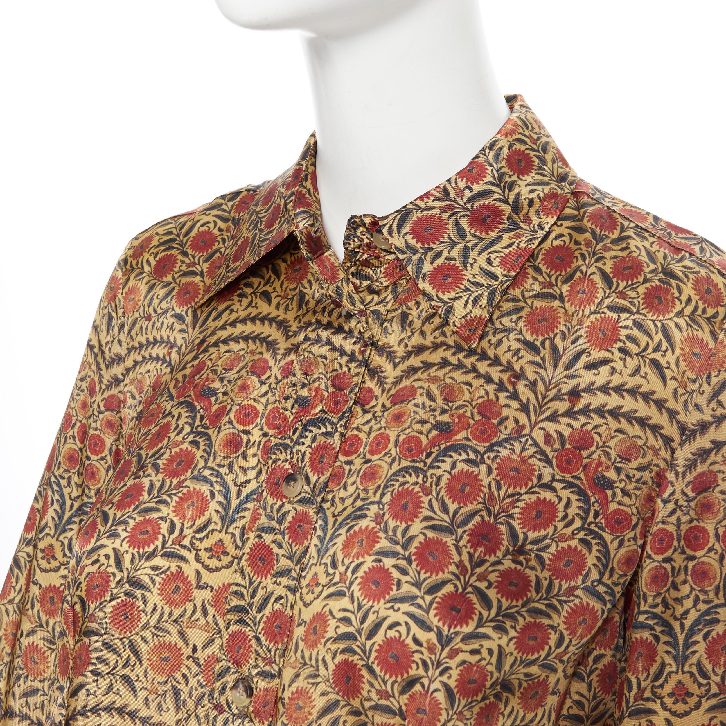 Women's new KHAITE viscose cupro floral print curved hem flared bell sleeve shirt top XS