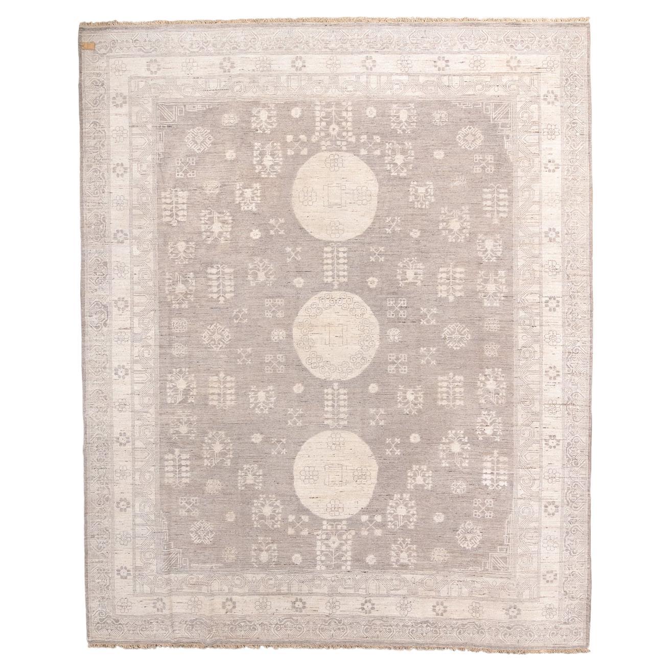 New Khotan Carpet with Three Round Beige Moon Medallions