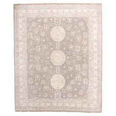 New Khotan Carpet with Three Round Beige Moon Medallions