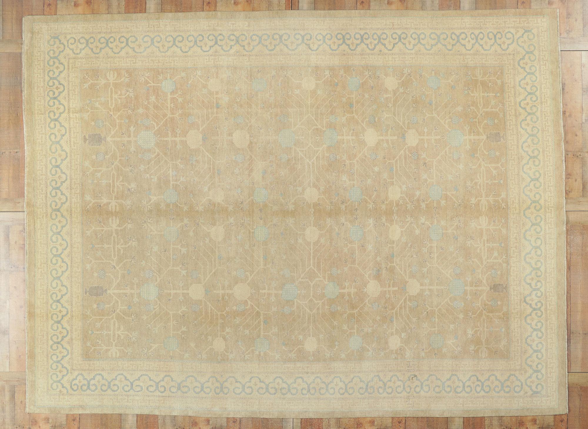 Hand-Knotted New Transitional Khotan Rug with Soft Earth-Tone Colors For Sale