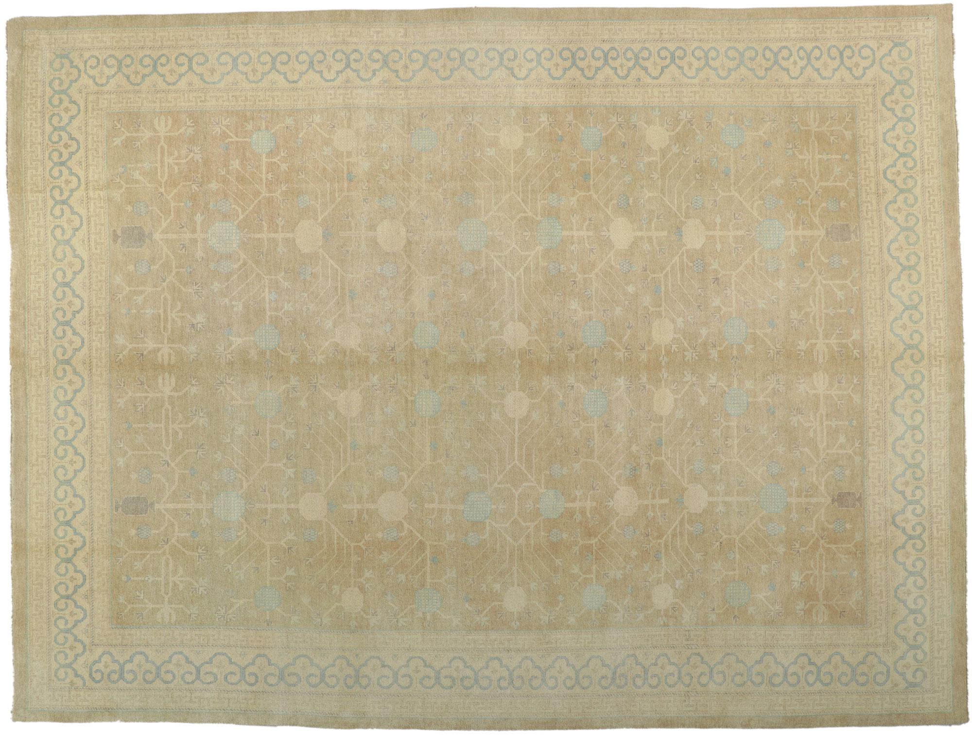 New Transitional Khotan Rug with Soft Earth-Tone Colors In New Condition For Sale In Dallas, TX