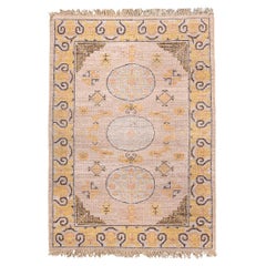 New Khotan Rug with Cream Pink Field and Open Medallions