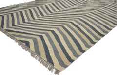 New Kilim Area Rug with Herringbone Chevron Design and Coastal Living Style