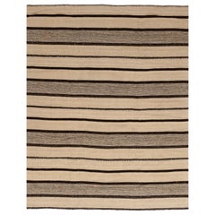 Nueva Alfombra Persa Kilim con Rayas Gruesas y Finas en Negro y Beige