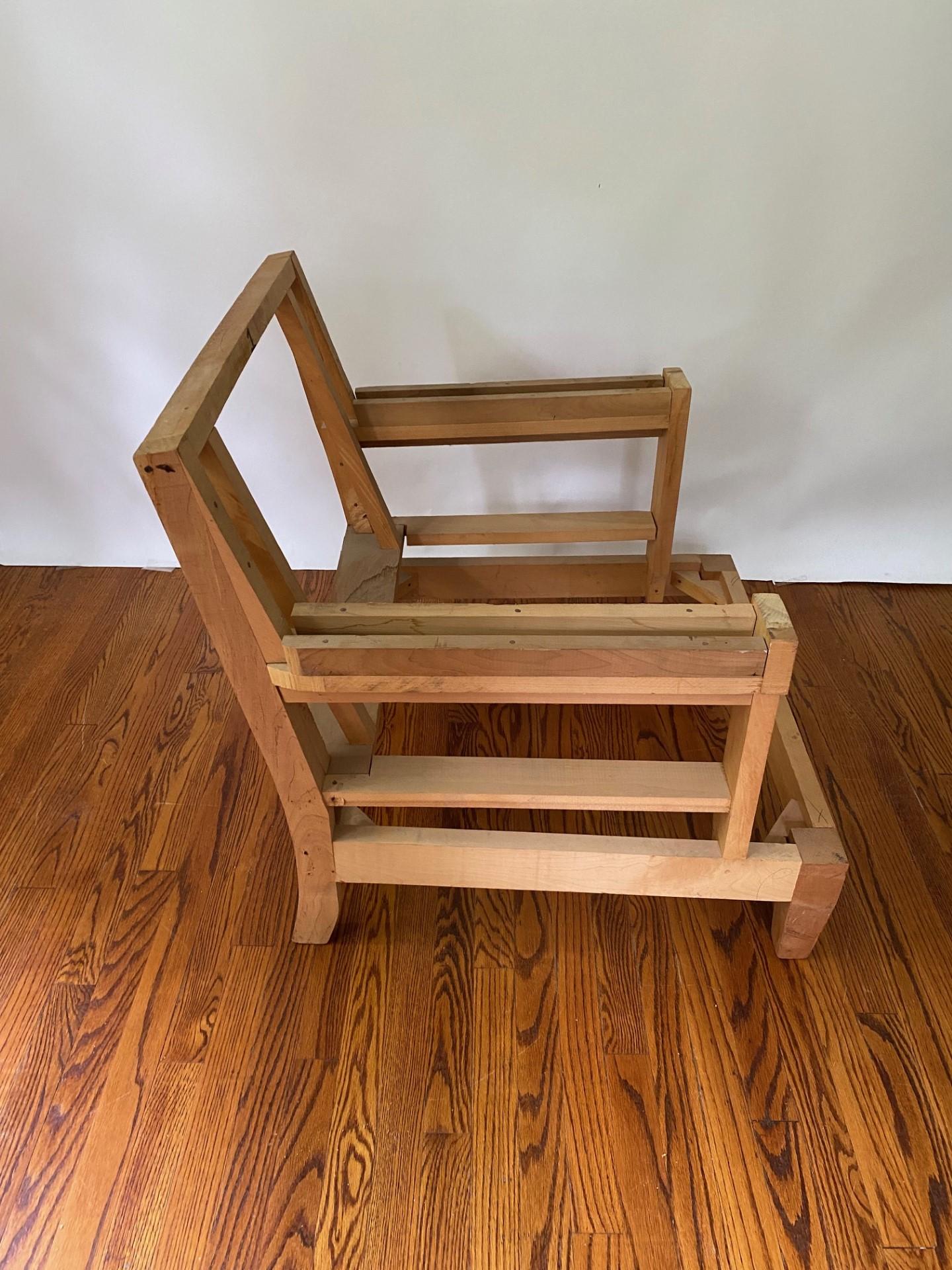 American New Kiln-Dried Maple Lawson Style Lounge Chair Frame with Mahogany Legs. For Sale