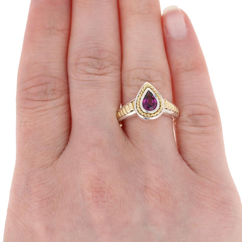 Krementz .60ct Pear Cut Rubellite Tourmaline Ring, Silver & 18k Gold In New Condition For Sale In Greensboro, NC