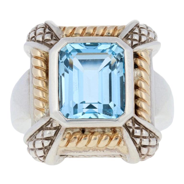 For Sale:  New Krementz 8.00ct Blue Topaz Ring, Sterling Silver & 18k Gold