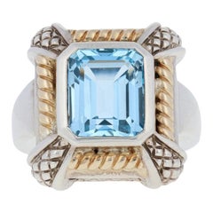 Vintage New Krementz 8.00ct Blue Topaz Ring, Sterling Silver & 18k Gold