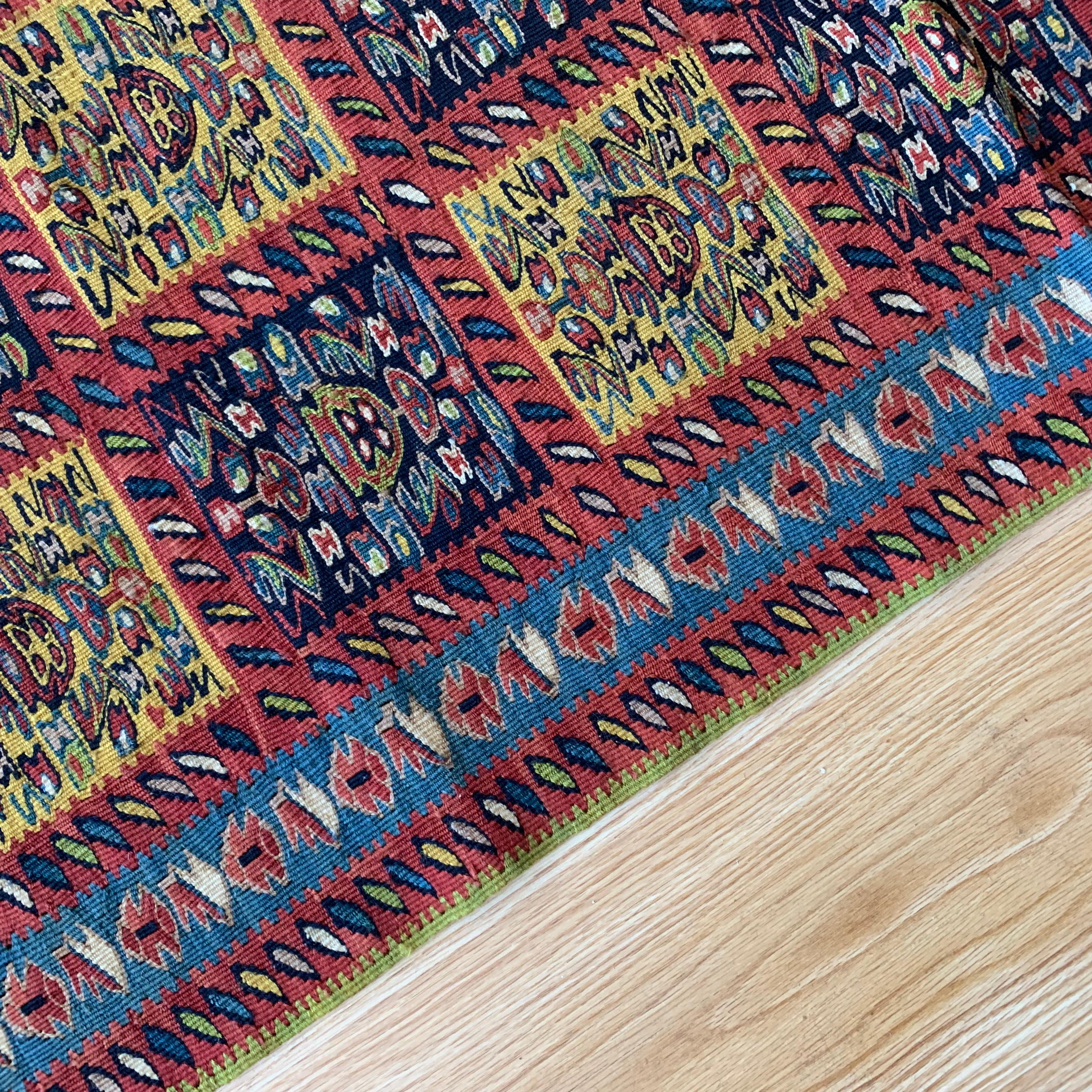 New Kurdish Runner Rug Pure Wool Kilim Handmade Flat Woven Kilim In New Condition For Sale In Hampshire, GB