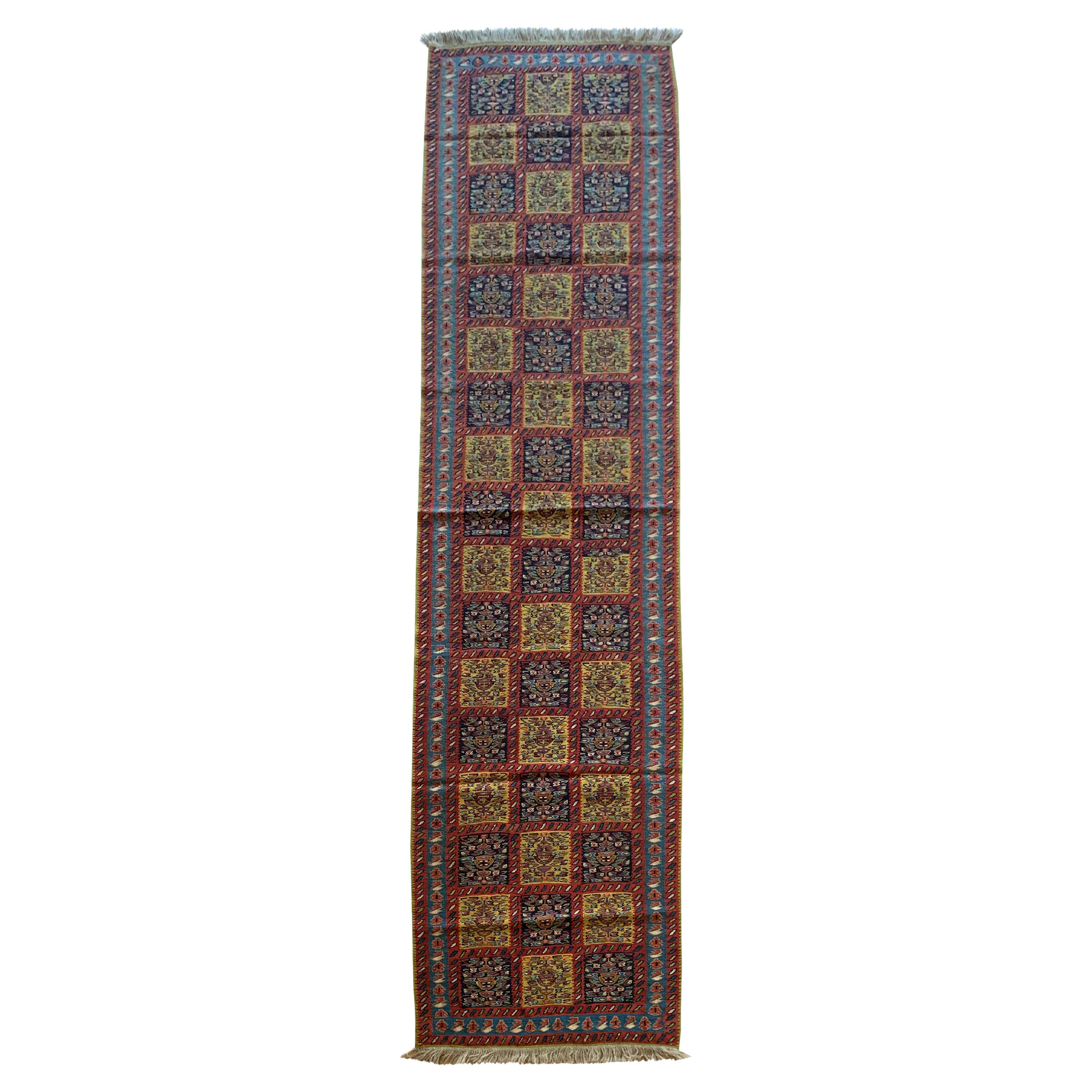 New Kurdish Runner Rug Pure Wool Kilim Handmade Flat Woven Kilim For Sale