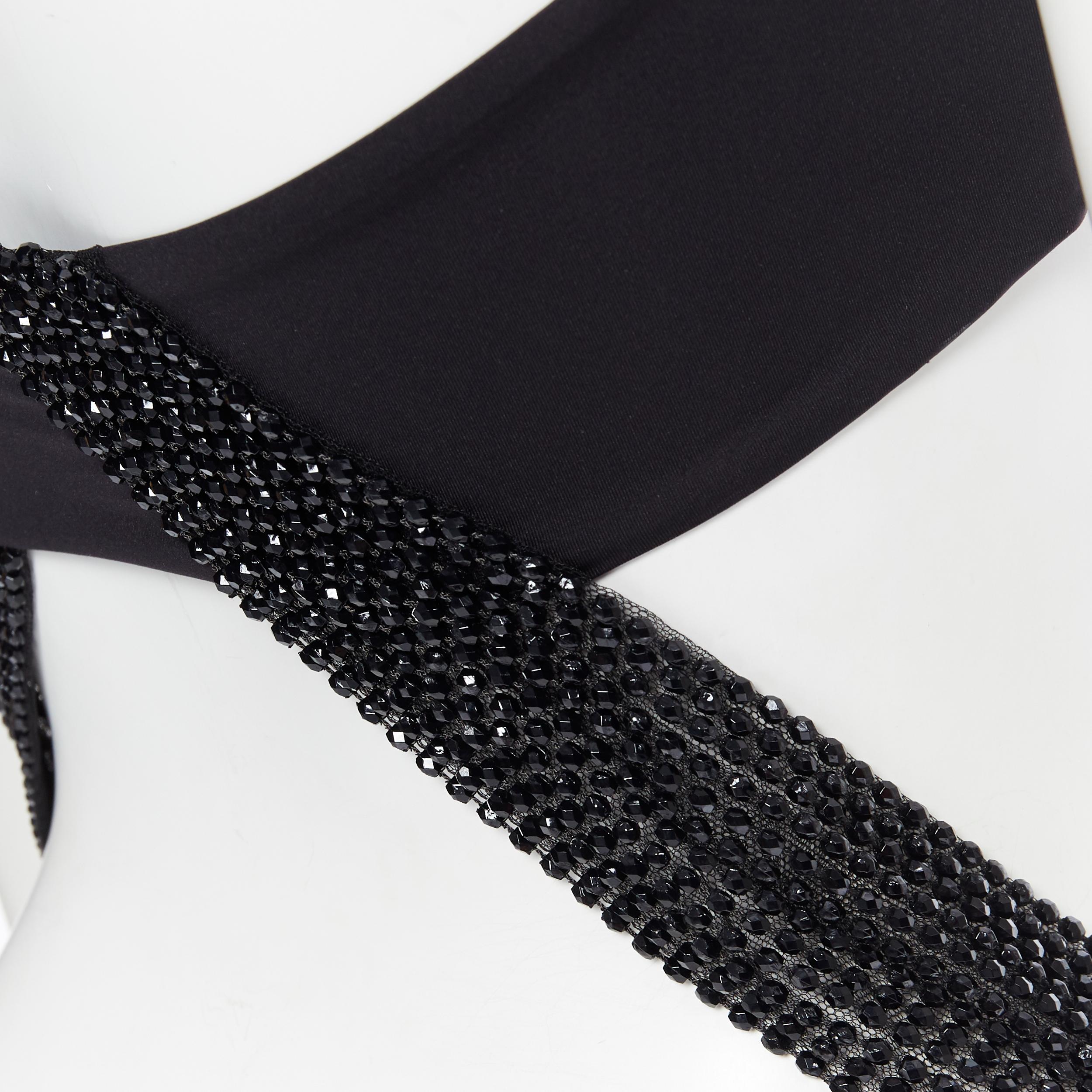 new LA PERLA black bandeau bead embellished strap cut out monokini swim IT44B 5