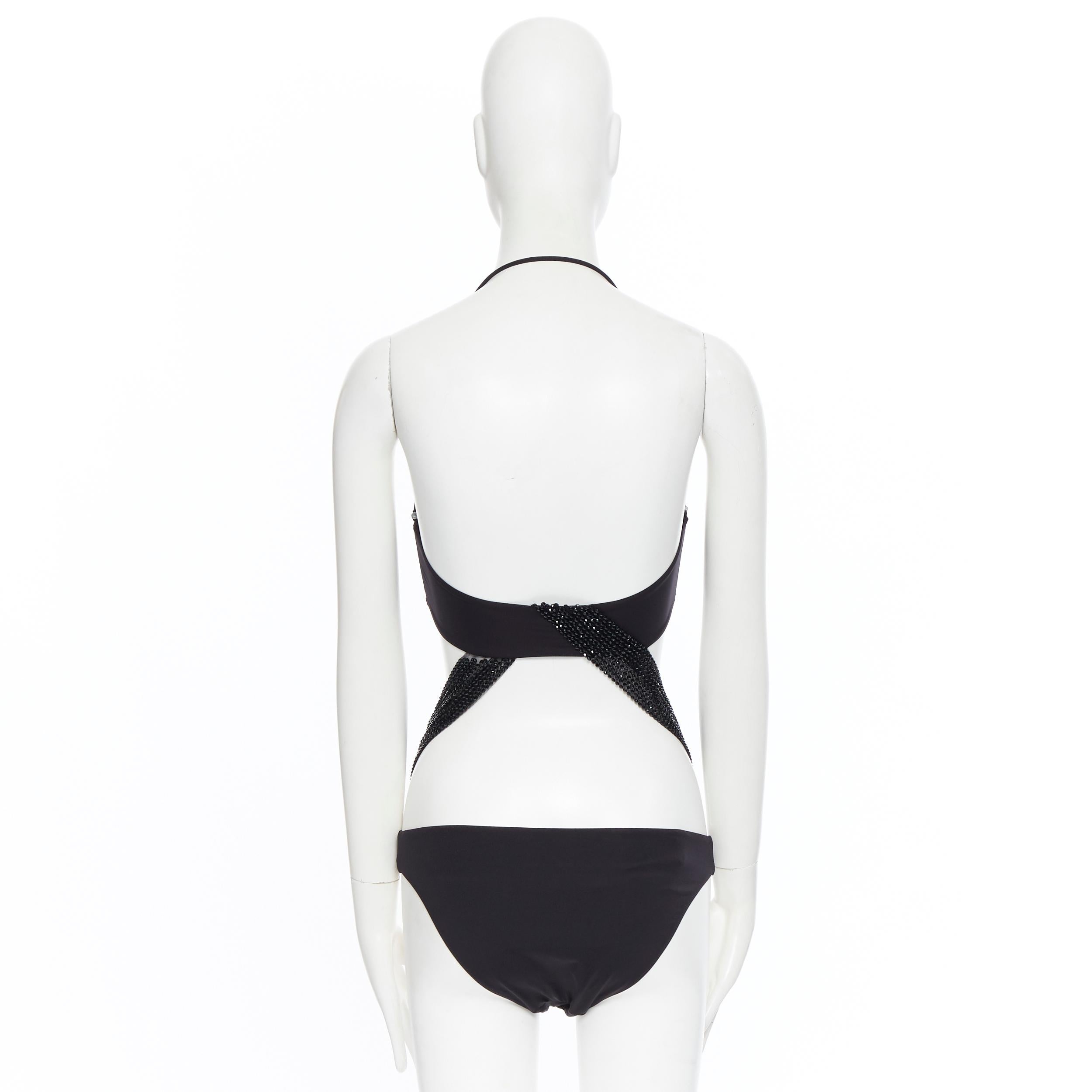 new LA PERLA black bandeau bead embellished strap cut out monokini swim IT44B In New Condition In Hong Kong, NT