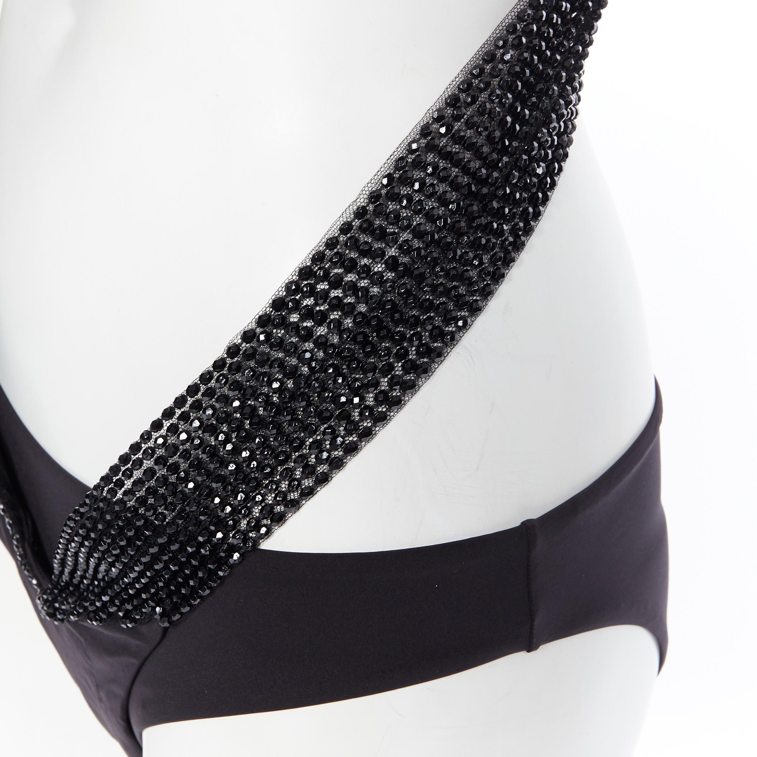 new LA PERLA black bandeau bead embellished strap cut out monokini swim IT44B 2