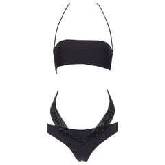 new LA PERLA black bandeau bead embellished strap cut out monokini swim IT44B