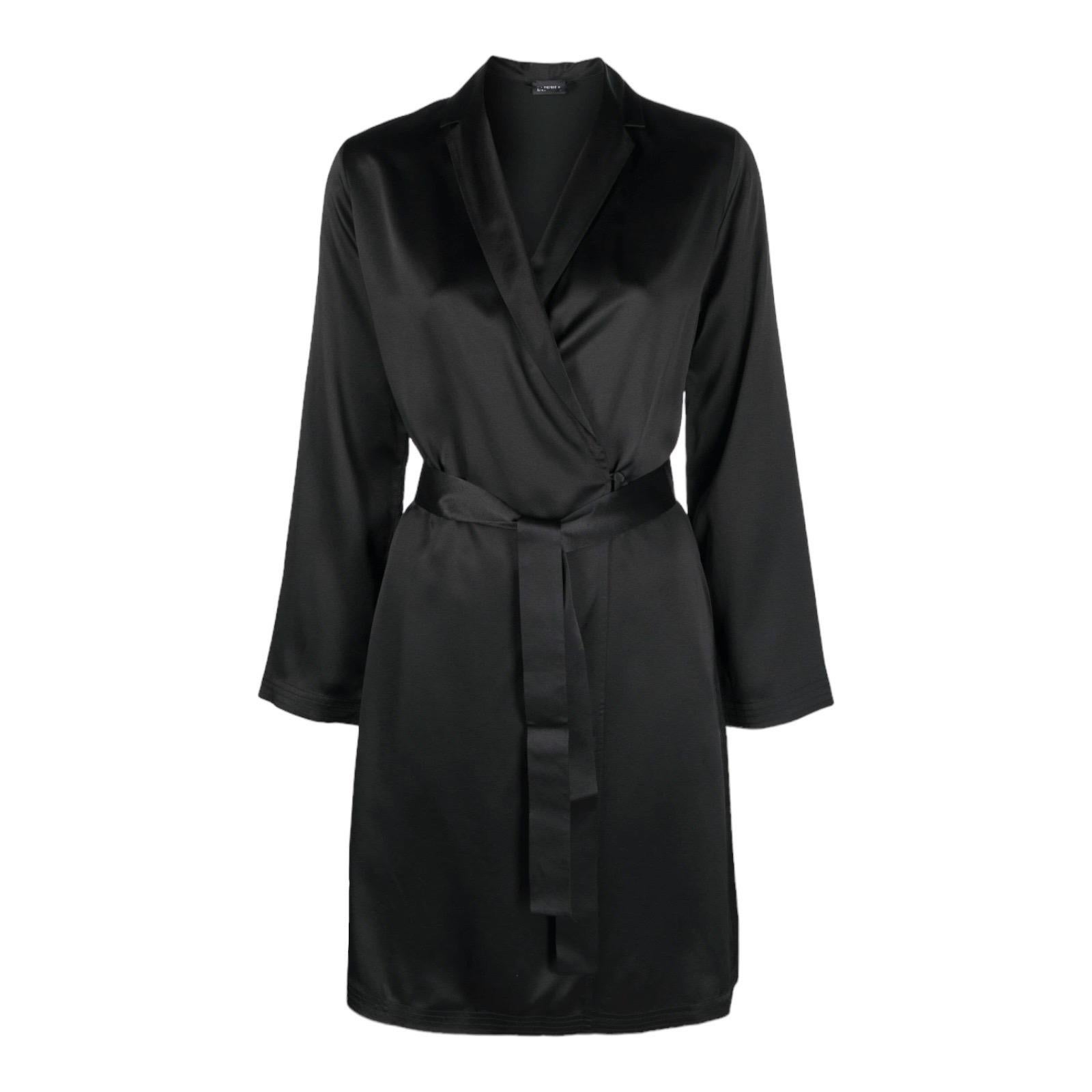 Noir NEW La Perla Black Silk Robe with Belt M en vente