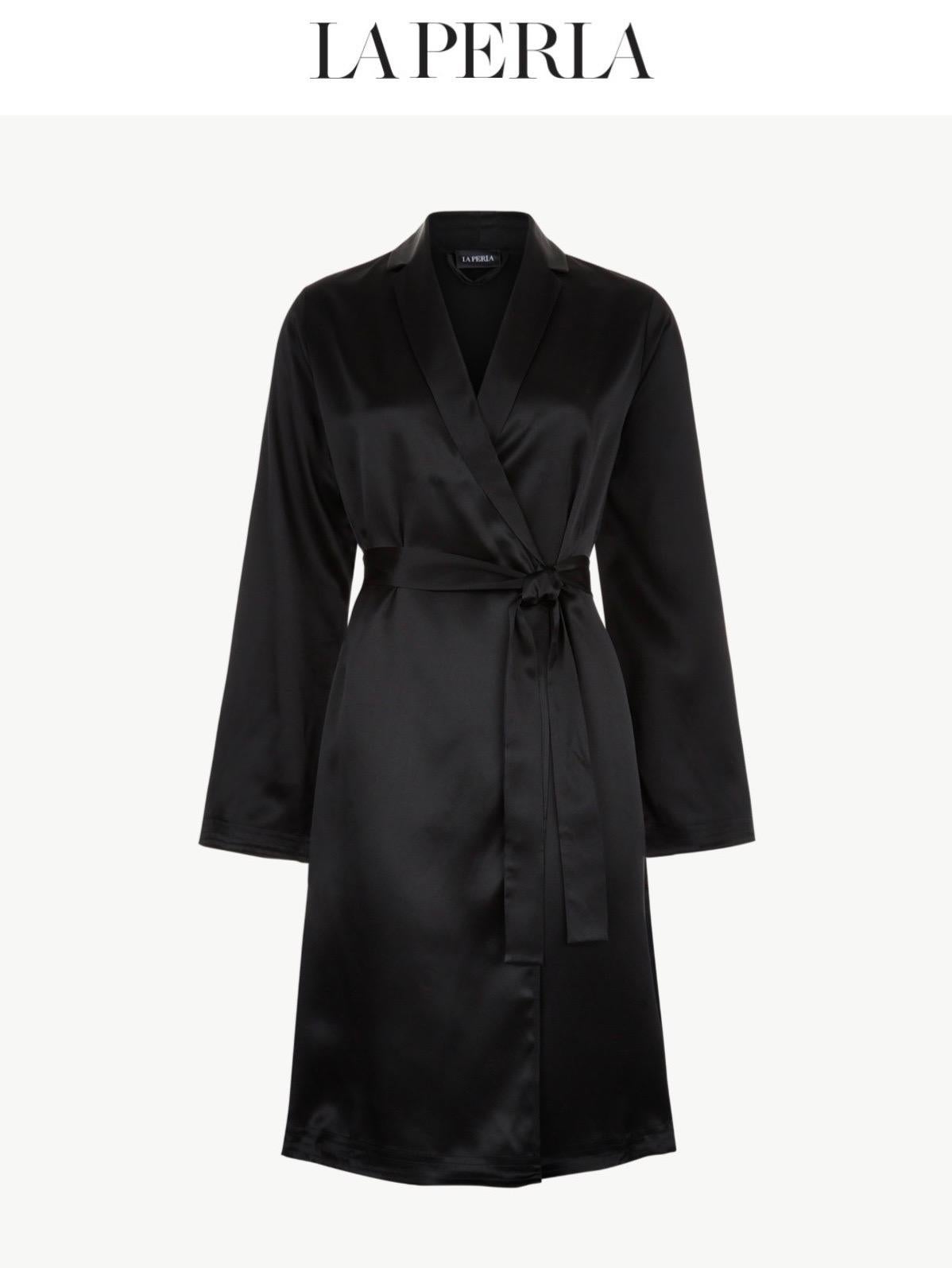 NEW La Perla Black Silk Robe with Belt M en vente 2