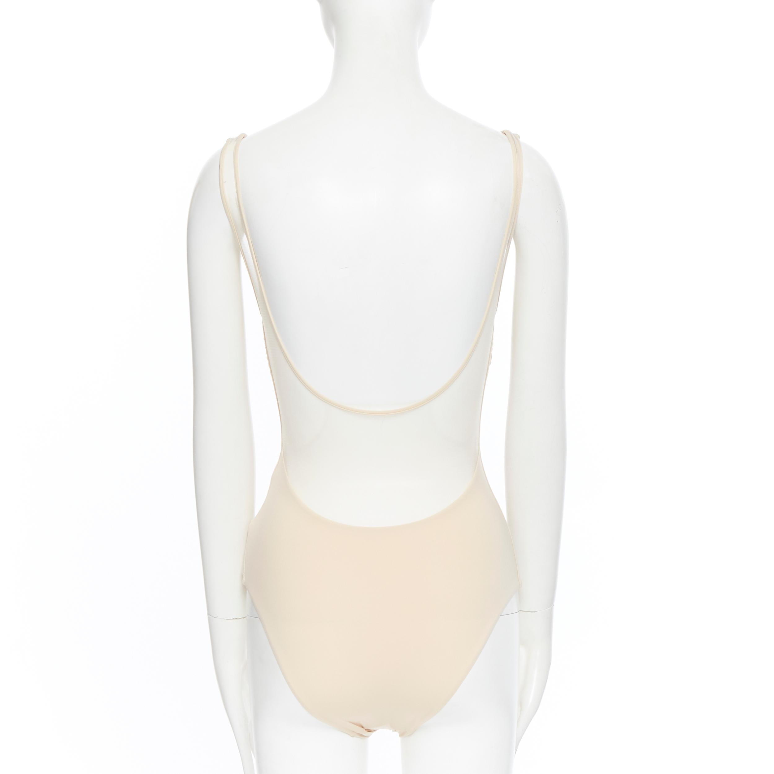 new LA PERLA cream nude white pearl bead embellished mesh monokini IT42B S In New Condition In Hong Kong, NT
