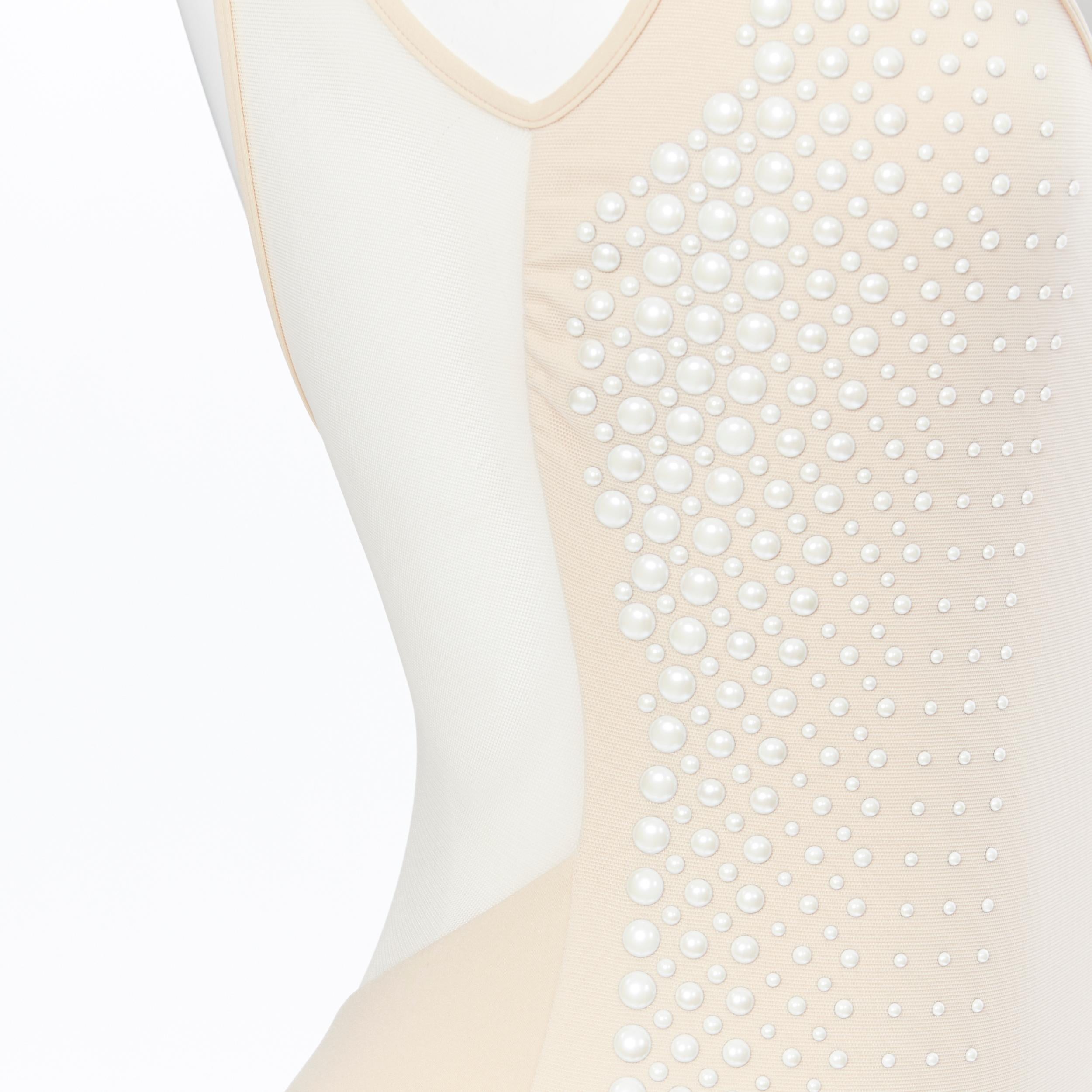 Women's new LA PERLA cream nude white pearl bead embellished mesh monokini IT42B S