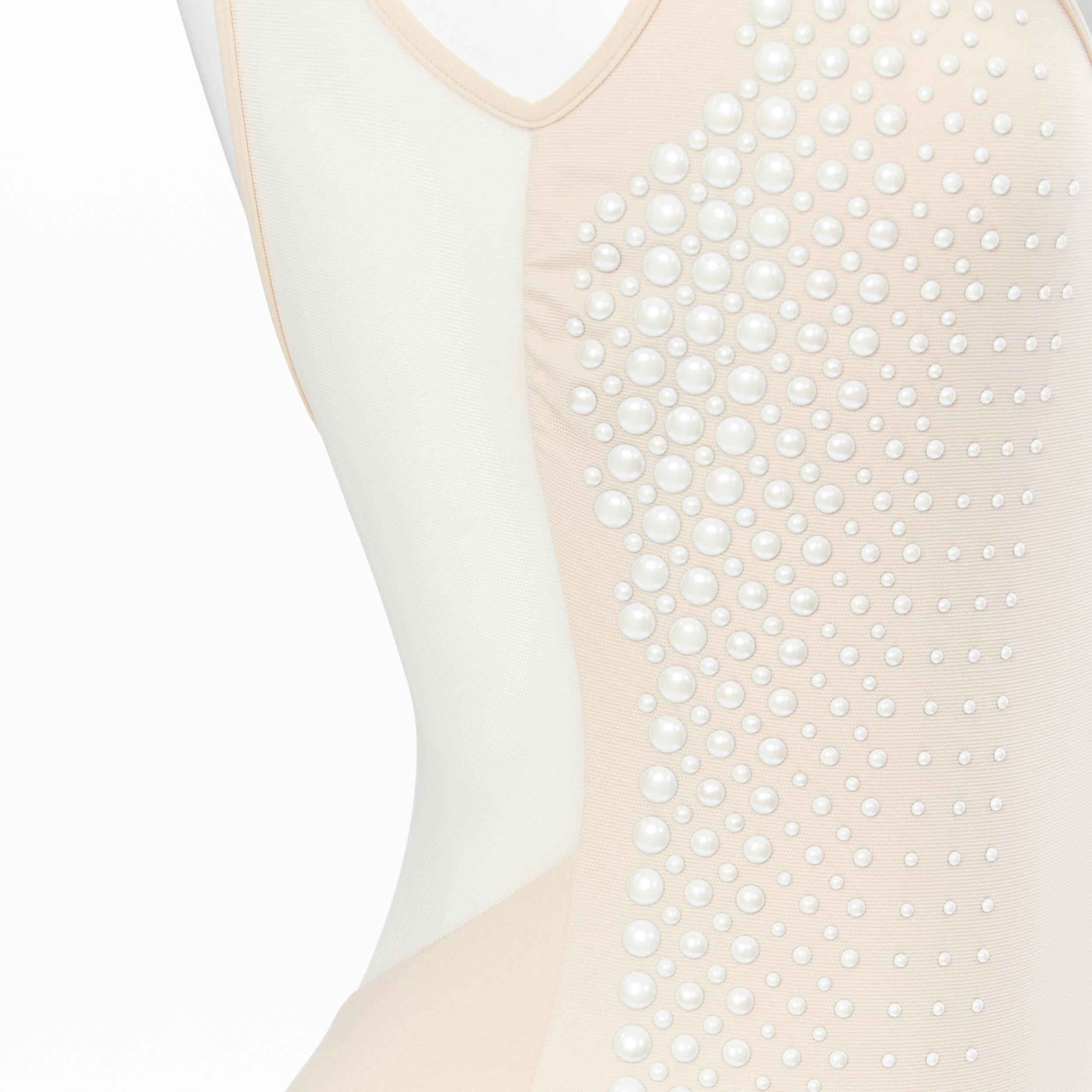 new LA PERLA cream nude white pearl bead embellished mesh monokini IT42B S 1