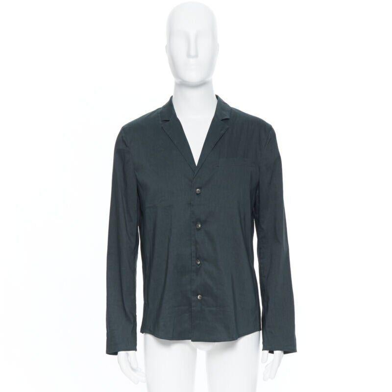 new LA PERLA dark green linen blend notched collar button front pyjama shirt XL In New Condition For Sale In Hong Kong, NT
