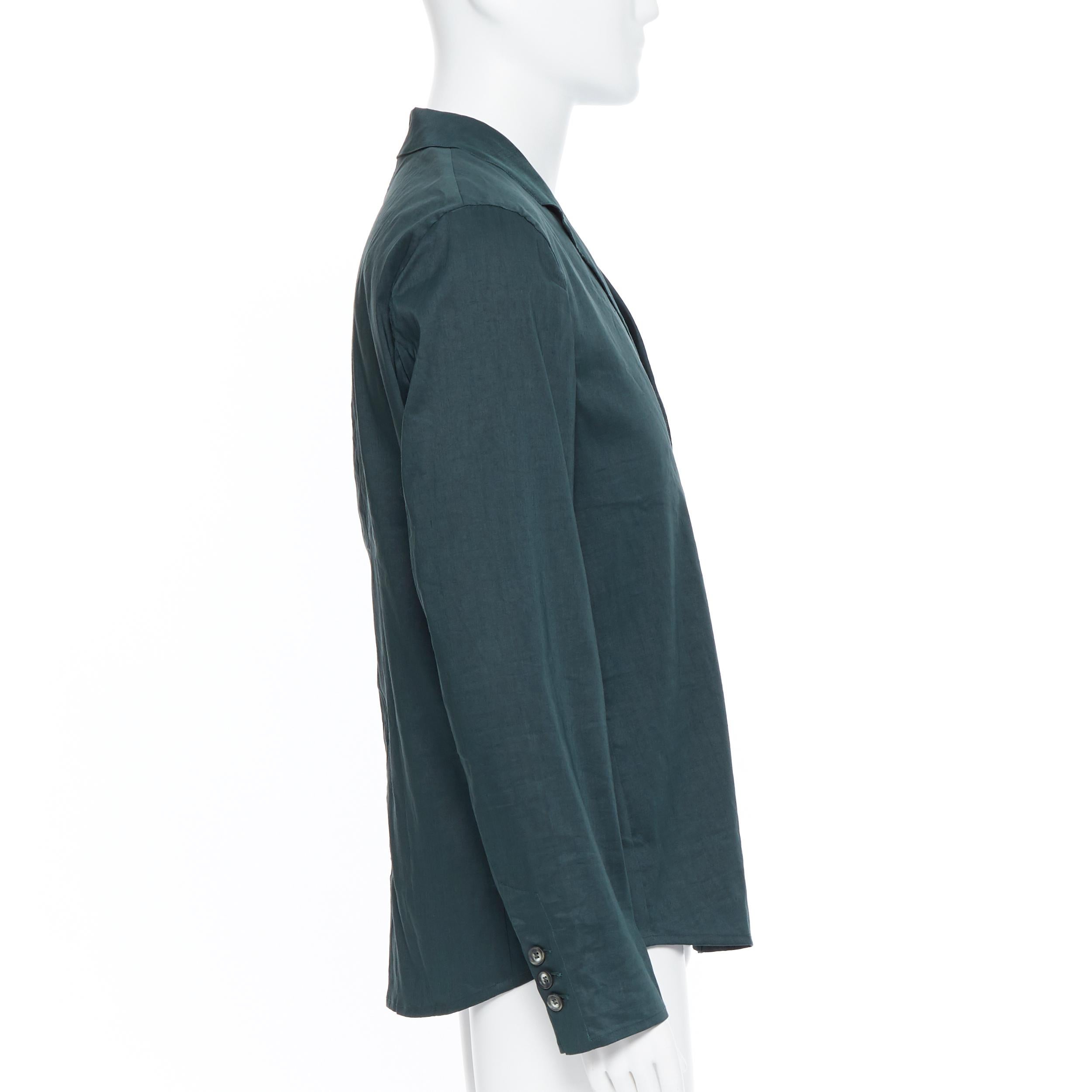 Men's new LA PERLA dark green linen blend notched collar button front pyjama shirt XL