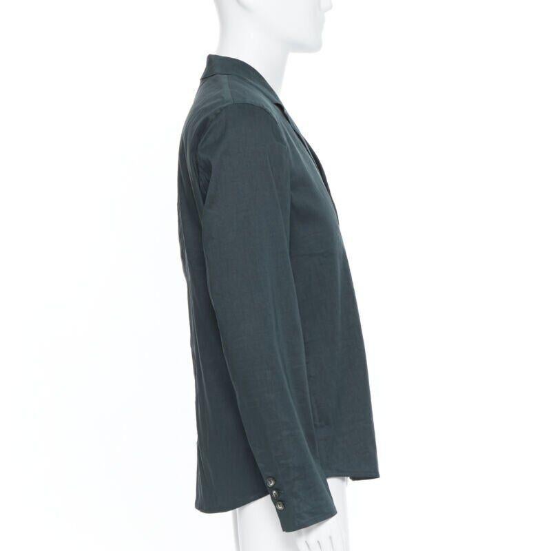 new LA PERLA dark green linen blend notched collar button front pyjama shirt XL For Sale 1