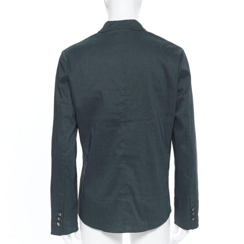 new LA PERLA dark green linen blend notched collar button front pyjama shirt XL For Sale 2
