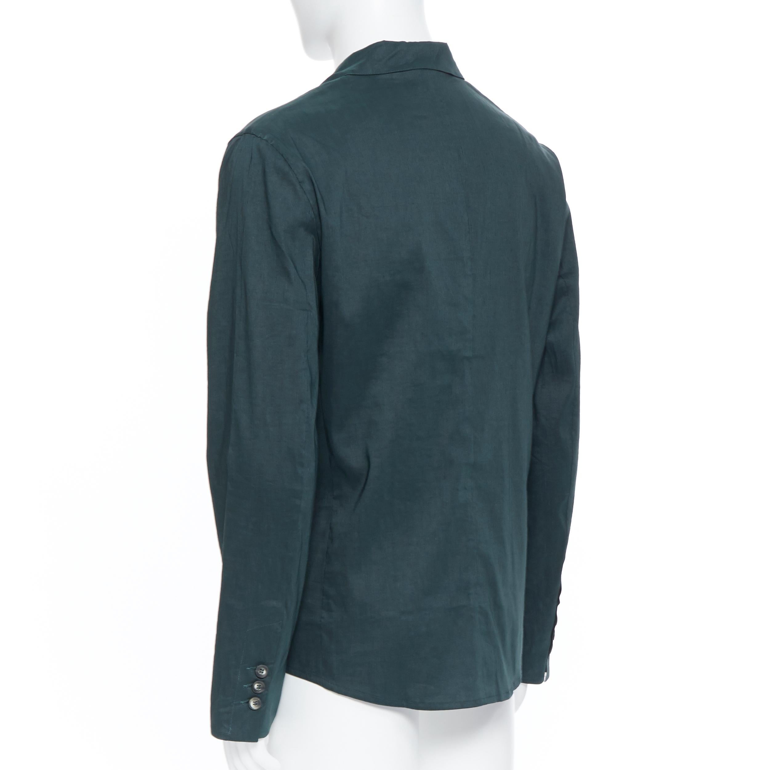 new LA PERLA dark green linen blend notched collar button front pyjama shirt XL 2