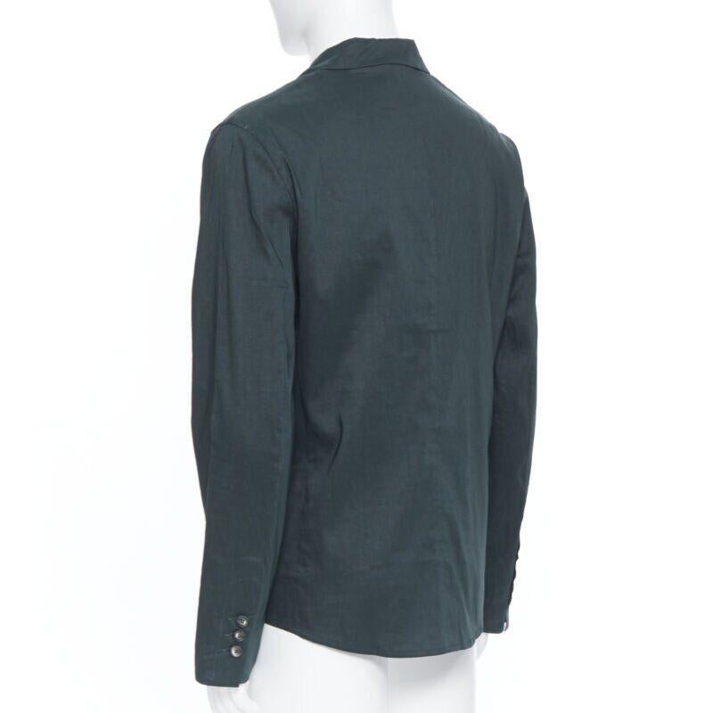 new LA PERLA dark green linen blend notched collar button front pyjama shirt XL For Sale 3